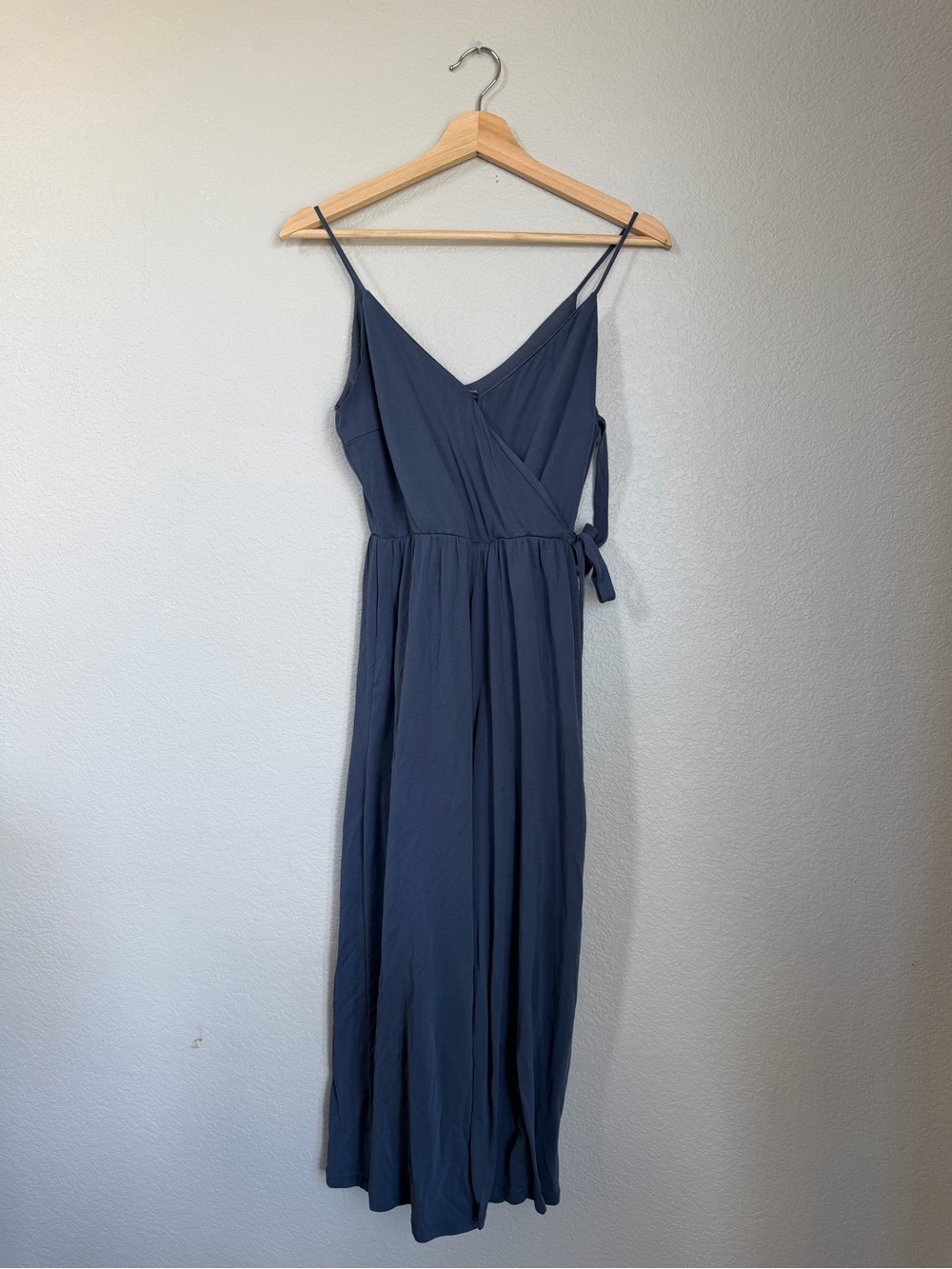 Spaghetti Strap Wrap Midi Jumpsuit Size S - Slate Blue